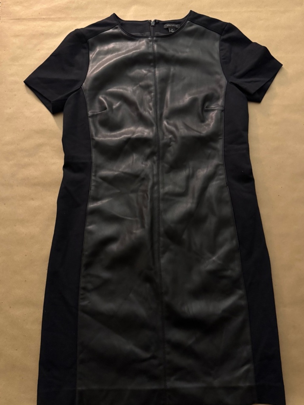 Ann Taylor Cap Mixed Media Short Sleeve Faux Leather Sheath Dress Size XS Casual
